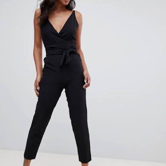ASOS Pants - ASOS DESIGN Wrap Front Black Sleeveless Jumpsuit